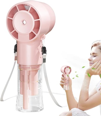 Handventilator - Ventilator Met Waternevel - Draagbare Mini Ventilator - Mist Ventilator - Met Koord - USB Oplaadbaar - 4 Standen - Waaier - Mini Airco - Draadloze Ventilator - Voor Reizen, Thuiskantoor, Camping, Outdoor - Roze