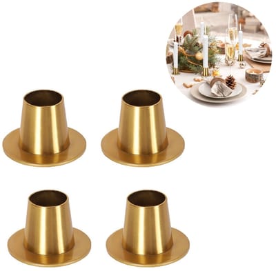 4 stuks - Kandelaars - Metalen kandelaars - Minimalistische stijl - Vintage - Kaarsenhouders - Ideaal voor romantische tafels, bruiloftsdecoraties, kaarsenopstelling - Woondecoratie - Taps toelopend - Koperkleurig