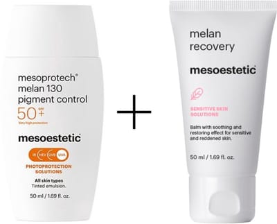 Mesoestetic Melan Pigment Control 130 SPF50 + Melan Recovery – Voordeelset – Bescherming & Huidherstel Gezicht