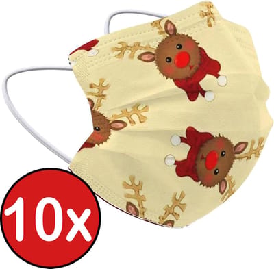 Mondkapje Kerst Wegwerp Mondmasker Mondkapjes Niet Medisch Universeel - Geel x Rendier - 10x