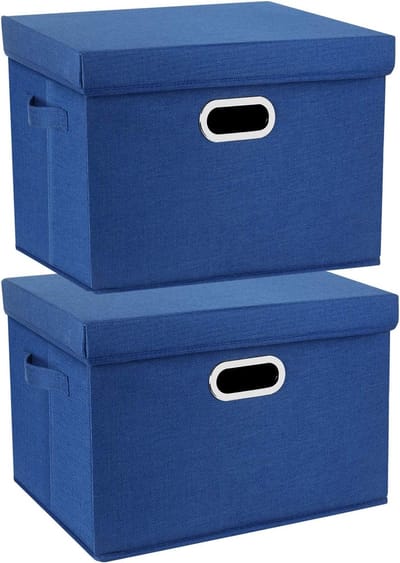 Opbergdozen met deksel, groot, opbergdozen met deksel voor kledingkast, kinderkamer, opbergdozen voor het organiseren van huis en kantoor, 2 stuks, klassiek blauw