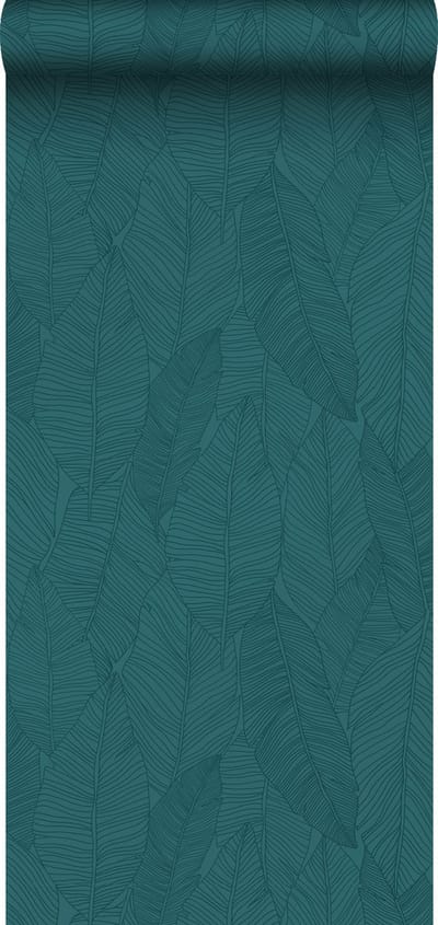ESTAhome behang getekende bladeren petrolblauw - 53 cm x 10.05 m - 139448