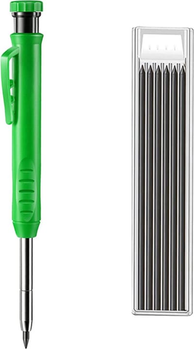 DW4Trading Markeerpotlood Grafiet Marker - incl. 6 Stuks Navulling - Timmerman - Dry Longlife - met Puntenslijper - 14,5x2 cm - Groen