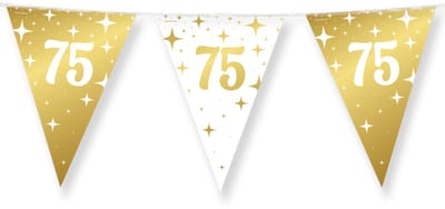 BTH – Slinger 75 Jaar – Wit-Goud – Verjaardag Versiering – Happy Birthday Decoratie – 75 Jaar Feest Versiering – 10m