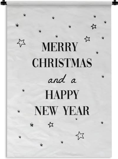 Wandkleed Quotes kerst - Schitterend cadeau voor kerst - Merry christmas and a happy new year wit Wandkleed katoen 60x90 cm - Wandtapijt met foto