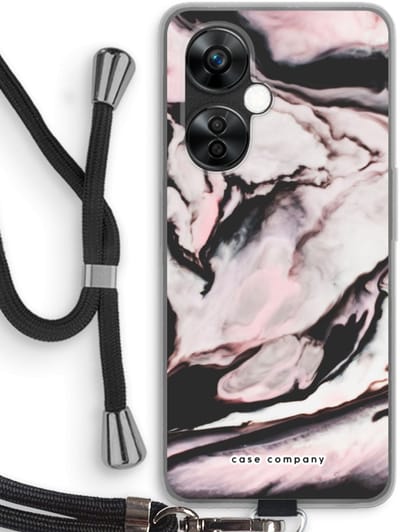 Case Company® - Hoesje met koord geschikt voor OnePlus Nord CE 3 Lite hoesje met Koord - Roze stroom - Telefoonhoesje met Zwart Koord - Bescherming aan alle Kanten en Over de Schermrand