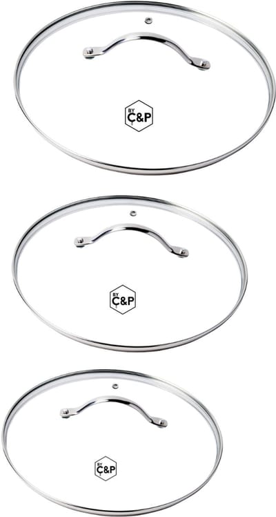 Cook & Pan Glazen Pannendeksel Set 3-delig Ø 20, 24 & 28 cm Universeel - PFAS vrij - Met Stoomgaatje - Deksel van Glas voor Pannen - Voorkomt Overkoken