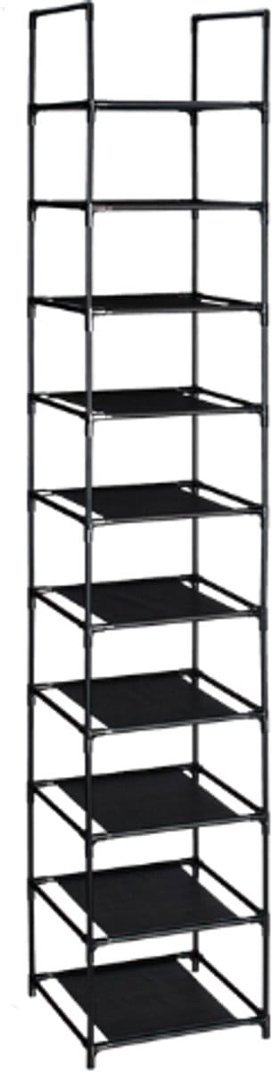 NaevaMi Schoenenrek - Schoenenkast - Schoenenrek Zwart - Schoenenrek Metaal - Schoenenopberger - Makkelijk uit te breiden - Eenvoudige Montage - Steeksysteem - 10 Etages -Metalen Frame - 28x45x173cm - Zwart