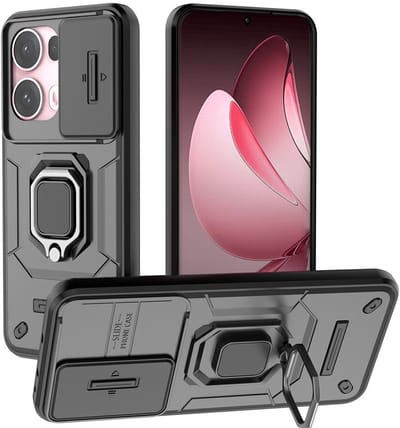 Coverup Hoesje - Geschikt voor OPPO Reno13 Pro 5G Hoesje - Coverup Ring Kickstand Back Cover met Camera Shield - Zwart