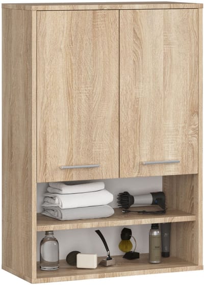 Hangende Badkamerkast FIN H934 W64 met 2 Deuren en 4 Planken / AKORD Furniture Factory / Sonoma Eik / 64 x 94 x 30 cm