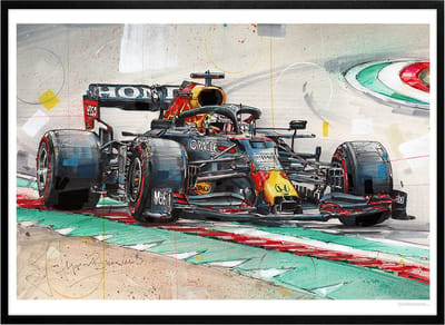 Verstappen race auto print 71x51 cm *ingelijst & gesigneerd