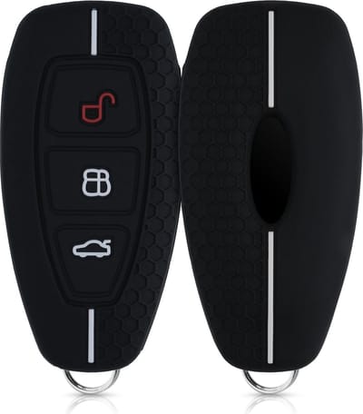 kwmobile autosleutel hoesje geschikt voor Ford 3-knops autosleutel Keyless Go hoes - Siliconen autosleutel behuizing - Auto sleutel case met honingraat - Sleuteletui in zwart / wit