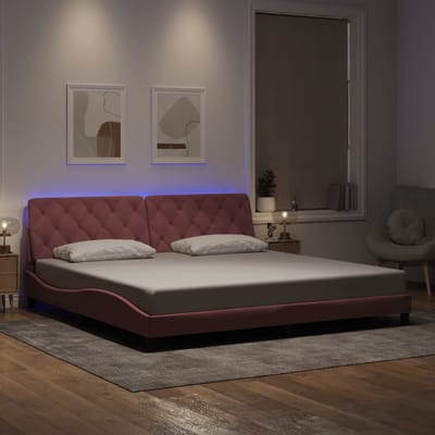 vidaXL - Bedframe - met - LED - zonder - matras - fluweel - roze - 200x200 - cm