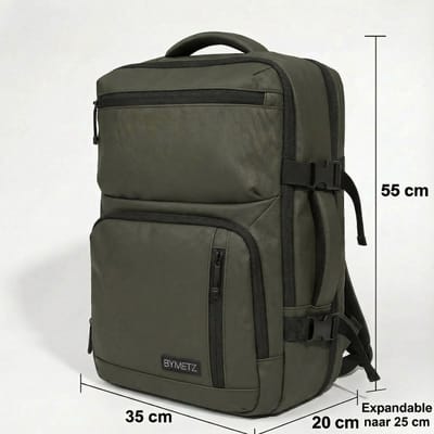 55x35x25 Handbagage Rugzak – Uitbreidbaar van 55x35x20 – Laptopvak – ByMetz® – Olive