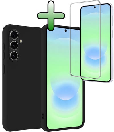 Hoesje Met Screenprotector - Geschikt voor Samsung Galaxy A37 - Sterk & Shockproof - Back Cover - Siliconen Case - Telefoon Hoes - Zwart