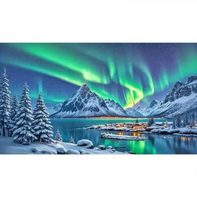 diamond painting noorderlicht in de sneeuwbergen prachtig exemplaar voor aan de wand 40 x 70 cm