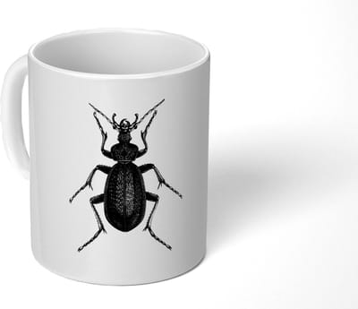 Mok - Koffiemok - Zwart wit - Kever - Vintage - Insecten - Mokken - 350 ML - Beker - Koffiemokken - Theemok