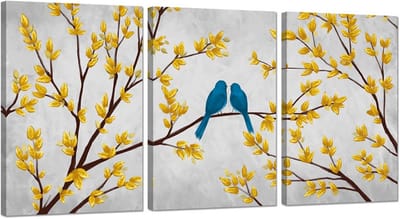 3-delige Canvas Schilderij Set Liefdevolle Vogels op Tak Muurdecoratie Slaapkamer Woonkamer