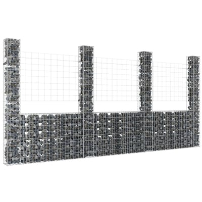 vidaXL - Schanskorf - U-vormig - met - 4 - palen - 380x20x200 - cm - ijzer