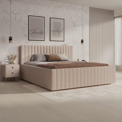 Meubella - Bavira - Tweepersoonsbed - Stof beige - 180x200 cm