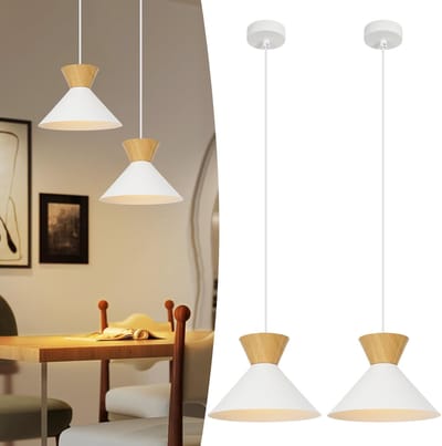 Glitzerlife Witte Metalen Hanglamp - Pendellamp - 2-delige Set E27 Fitting - Modern Retro Design Ø25cm - Voor Eetkamer, Woonkamer, Slaapkamer - Exclusief Lichtbron