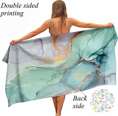 Ulticool Microvezel Handdoek - Marmer Groen Blauw Goud - 160 x 80 cm - Badhanddoek - Strandlaken - Sneldrogend Badlaken - voor Sauna Reizen Fitness Gym Sport Spa Yoga – Lichtgewicht Reishanddoek - Microfiber - Kleed Reis Doek - Vrouw