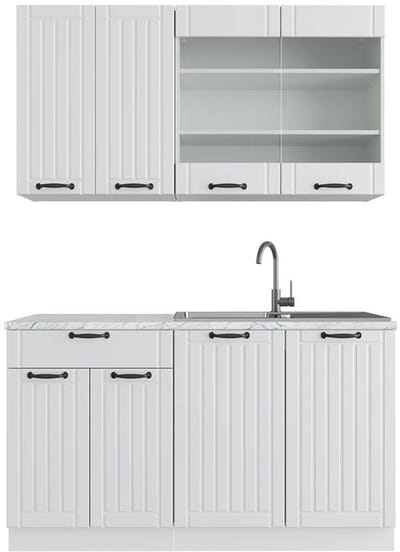 Vicco Fame-Line Eenpersoonskeuken – 140 cm, WB Marmer Wit landhuis/wit