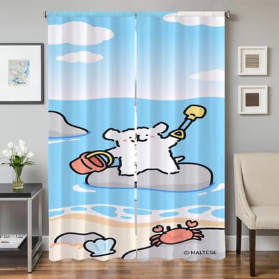 Huisinterieur Keukengordijnen voor Woonkamer 2 Stuks Verduisterende Gordijnen Deurgordijn Maltese Hond Slaapkamer Decoratie Scheidingswand W50xH70cmx2pcs-CL white