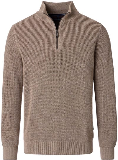 Casa Moda - Half zip trui - Heren - L - Beige - Katoen - 454539200
