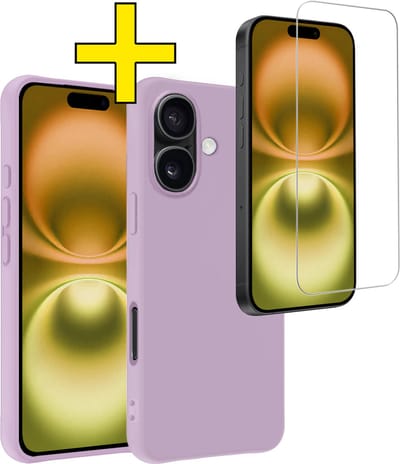 Hoesje - Met Screenprotector - Geschikt voor Apple iPhone 16 - Sterk & Shockproof - Back Cover - Siliconen Case - Telefoon Hoes - Telefoonhoesjes - Lila