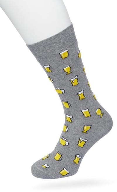 Bonnie Doon Heren Sokken met Bierglazen Print maat 40/46 Grijs - Thema Sokken - Bier - Cadeau Sokken - Word je Happy en vrolijk van - Zacht Katoen met Gladde Teennaad - Comfortabel - Perfect Cadeau - Med Grey Heather - BT992128.112