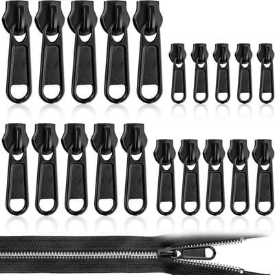 Ritssluiting Reparatie Set - Schuifjes Vervangen - Kleding Repareren - Universeel Waterdicht Metaal - 20 Stuks 4 Maten - Zwart
