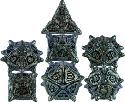 Lapi Toys - Dungeons and Dragons dobbelstenen - DnD Dice - Polydice - Dobbelstenen Dungeons Dragons - Metal dice - Metalen Dobbelstenen - DnD Dice Set - 1 set (7 stuks) - Metaal - Groen