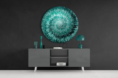 Ronde Glasschilderij - Emerald Helix - Abstract - 80x80 cm - 4 mm
