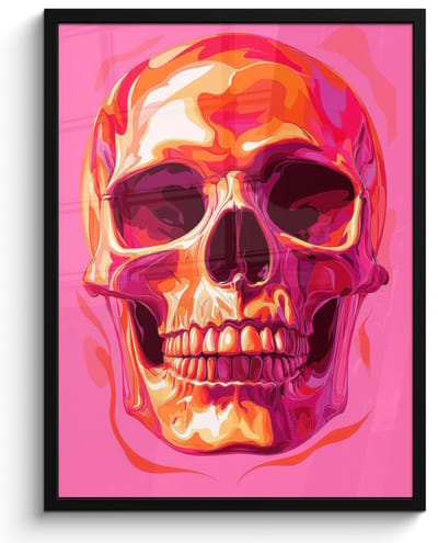 Poster in lijst - Fotolijst 60x80 cm - Posters - Felroze - Tanden - Schedel - Posterlijst zwart - Decoratie - Wanddecoratie woonkamer - Muurdecoratie slaapkamer