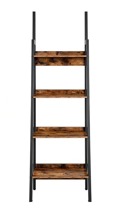 Opbergrek Displayrek,34 x 56 x 137,5 cm, bruin + zwart Boekenkast met 4 open planken, stevig en duurzaam metalen frame, stijlvolle en minimalistische uitstraling, geschikt voor woonkamer, slaapkamer, keuken en balkon.