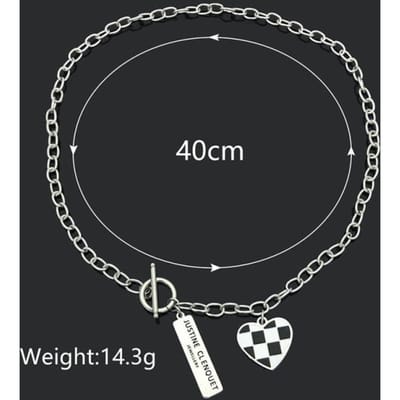 Collier Mode Luxe Noir Blanc Plaid Cœur d'Amour Pour Femmes Ras de Cou Cool Chaîne Courte Collares Pendentifs Bijoux Simples Tendance gray