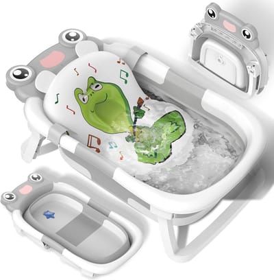 Opvouwbare Babybadkuip met Comfortabele Hangmat en Donutsteun - Ruimtebesparend Design voor Reizen en Kleine Badkamers