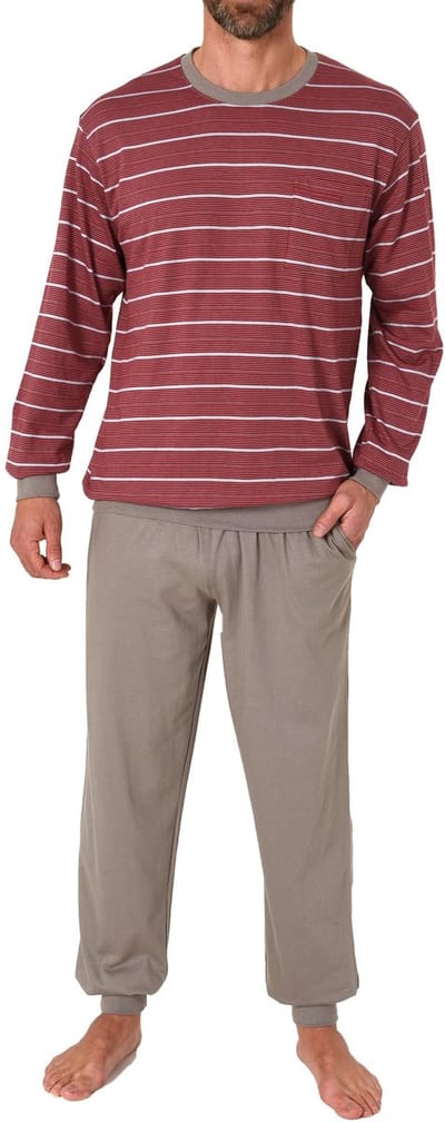 Herenpyjama met lange mouwen en manchetten in een mooie gestreepte look - ook in overmaten