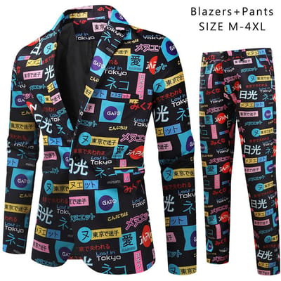 Lente en Herfst Heren Casual Pak Pak Mode Heren Digitaal Print Pak Tweedelige Set XXXXL gray