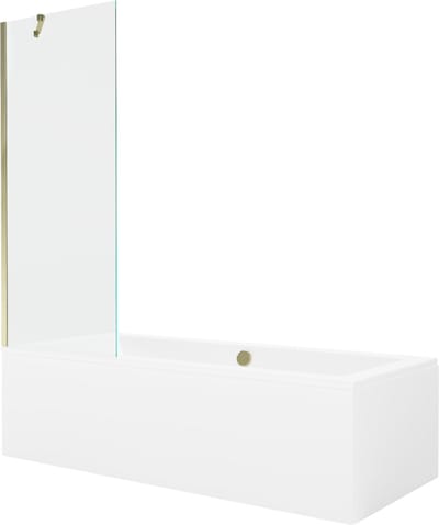 Mexen Cube rechthoekig bad 170 x 80 met ombouw en 1-vleugelig scherm 70 , transparant, goud - 550517080X9507000050