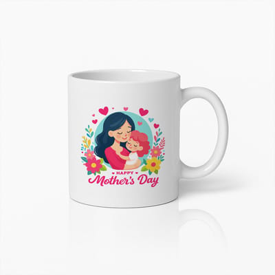 Happy Mother's Day 330ml Mok – Schattig Geïllustreerd Ontwerp met Moeder en Kind, Bloemkunst Cadeau voor Moeder