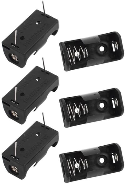 Allecto - Kunststof Schaal 1/2AA Knoopcel Batterijvoet Houder - 6 Stuks - Ideaal voor Accu's - Zwart - Batterijhouder - Voor 3,6 V 1/2 AA-batterijen