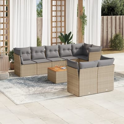vidaXL - 9-delige - Loungeset - met - kussens - poly - rattan - beige