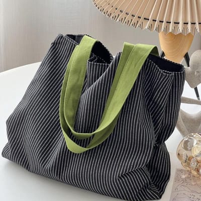 Sac en tissu printemps et été, sac en tissu à une épaule, sac en tissu rayé pour femme, sac en toile polyvalent noir et blanc gray