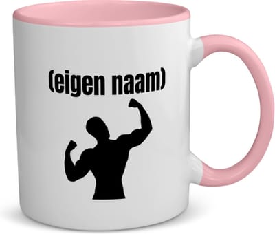 Akyol - fitness man met eigen naam koffiemok - theemok - roze - Fitness - atleten/sport liefhebbers - sport - fitness - bodybuilder - verjaardag - cadeau - kado - 350 ML inhoud
