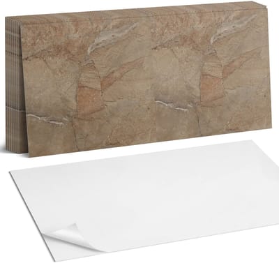 Coloray Plaktegels - Natuursteenpatroon Zelfklevende Wandtegels - 40 cm x 20 cm - Beige Plaktegels - 10 stuks - Rechthoek PVC Tegels - Plaktegels Badkamer - Vloertegels Zelfklevend - Vinyl Tegels Zelfklevend - Portugese Tegels