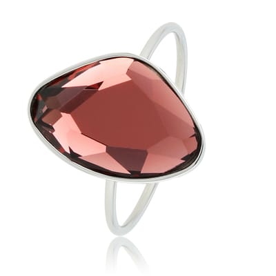 My Bendel - Creatieve Ring Zilverkleurig met Bordeaux Glassteen - Zilverkleurige Aanschuifring - Bordeaux Glassteen - Minimalistisch - met Luxe Cadeauverpakking | Sieraden Voor Dames | Maat 16.00 Mm / Maat 50