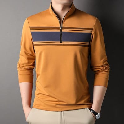 Herfst Opstaande Kraag Halve Rits Lange Mouw T-shirt Heren Onderlaag POLO Shirt Middelbare Leeftijd Zakelijk Casual Sweatshirt Heren Top XXXL brown