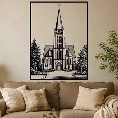 Plechelmuskerk Saasveld Wanddecoratie – Lasergesneden Zwart MDF Muurdecoratie – Twentse Kerk Architectuur Wandkunst – Uniek Cadeau voor Liefhebbers van Saasveld en Twente - 35 cm hoog